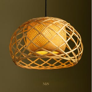 Woven Bamboo Pendant Light | Handmade Natural Ceiling Lamp | Boho Hanging Light Fixture | Eco Rattan Decor for Home or Restaurant