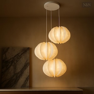 wabi sabi linen pendant light, 3-Light Cluster Pendant Lamp | lamp laser cut, handmade light shade, hanging light shade, boho ceiling light,