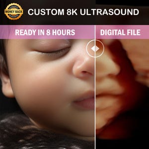 Image de bébé 8K à partir d'une échographie 3D | Sonogramme numérique | Cadeau scanné personnalisé pour bébé | Photo de bébé IA réaliste | Photo de bébé obtenue par échographie