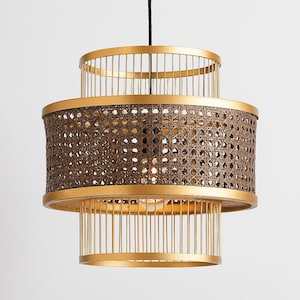 Bamboo Lamps, Cane Webbing Lamp Bamboo Rattan Pendant Light, Woven Lattice Lampshade, Ceiling Light for Bedroom, Dining Table or Living Room