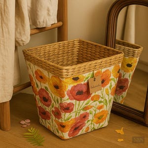Boho Seagrass Waste Bin | Woven Trash Basket for Bathroom, Bedroom or Office | Eco-Friendly Natural Dustbin Decor
