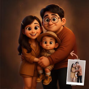 Retrato de desenho animado personalizado no estilo Pixar | Arte digital personalizada de casais, famílias e animais de estimação | Presente exclusivo, presente personalizado para pessoa, presente de casamento