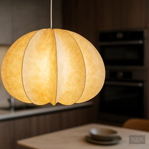 Handmade Japanese Paper Pendant Light – Wabi-Sabi Origami Style Hanging Lamp – Modern Ceiling Lampshade for Soft Ambient Decor