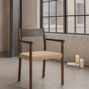 Rattan Dining Chair | Teak Cane Back Chair | Woven Boho Armchair | Handmade Wood Accent Chair | Vintage Scandinavian Furniture