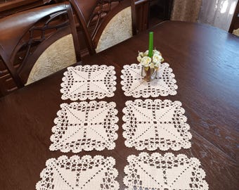 Handmade table cloth set (6 unit). Crochet table cloth for cup of tea/coffee or others.