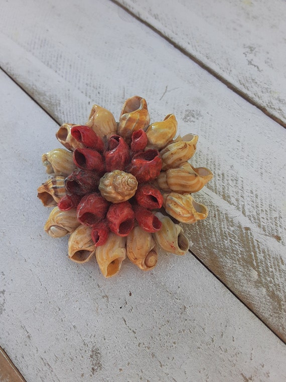 Vintage Seashell Brooch - Blooming Flower