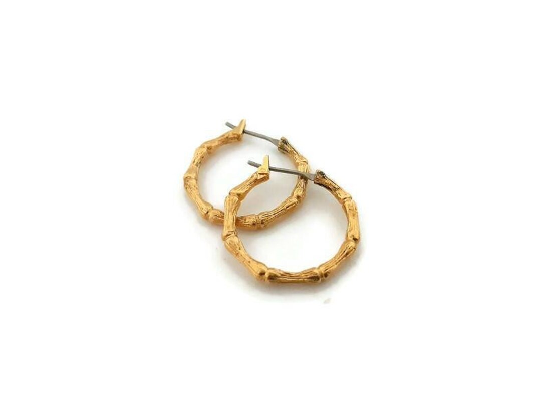 Vintage Yellow Gold Bamboo Hoop Earrings Sweet Bamboo Etsy