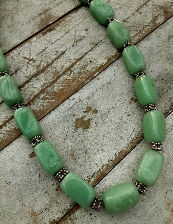 Vintage Polished Jade Necklace - Chunky Gemstone