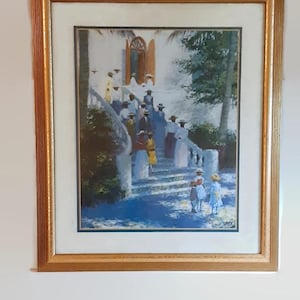 Leo Carty After Service Framed Lithograph - Historic Churches Virgin Islands