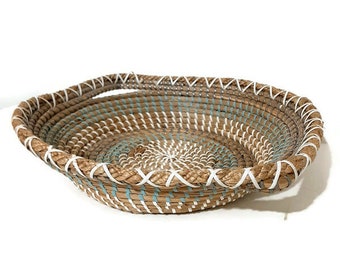 Vintage Sweet Grass Coil Tray - Double Handle Basket