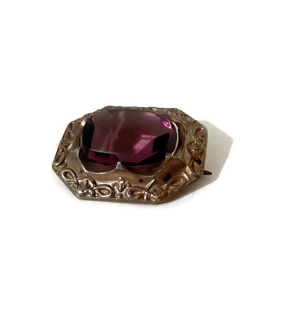 Edwardian Era Faceted Amethyst Brooch - 1900's Si… - image 1