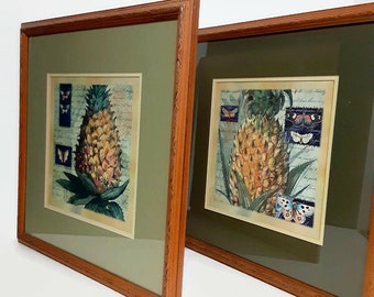 Pair of Matted Pineapple and Butterfly by Walter Robertson - Carved Wooden Prints