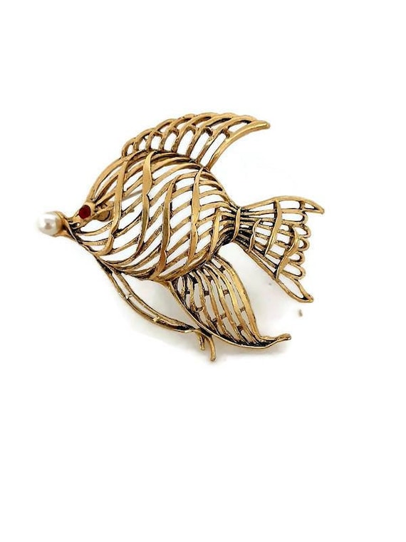 Vintage 1995 Bergdorf Goodman Gold Tropical Fish … - image 1