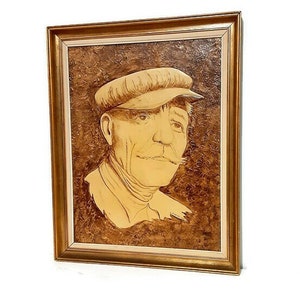 Portrait Of Greek Sailor Acrylic And Burn Artwork From Greece image 1