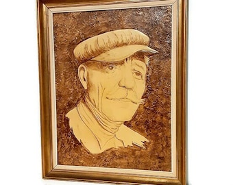 Portrait Of Greek Sailor - Acrylic And Burn Artwork From Greece