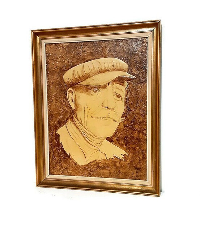 Portrait Of Greek Sailor Acrylic And Burn Artwork From Greece image 1