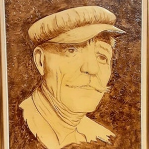 Portrait Of Greek Sailor Acrylic And Burn Artwork From Greece image 2