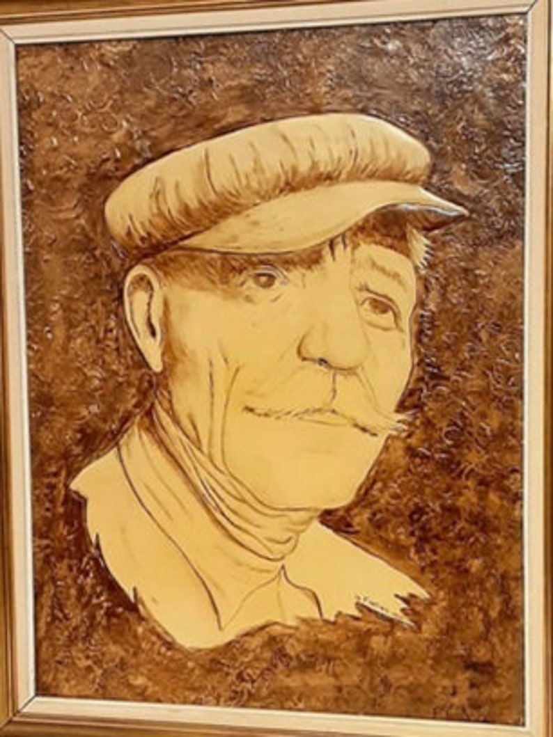 Portrait Of Greek Sailor Acrylic And Burn Artwork From Greece image 2