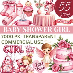 Baby Shower Girl Clipart  – Pink Theme | 55 Cute PNGs for It’s a Girl Party, Invitations, and Decorations