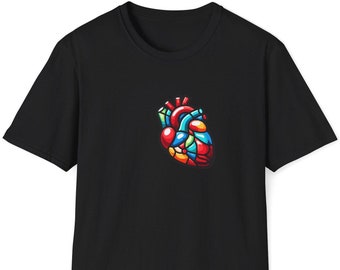 Stained-glass Heart T-Shirt - Cor Vitri Picti - Unique Heart Design Shirt, Bright Colorful Stained Glass