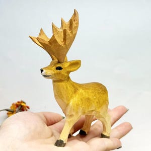 Adorable Deer Wooden Figurine Christmas Decor Gift, Handmade Wooden Figurine Deer Statue Gift, Wooden Animal Statue for Christmas Decor Gift