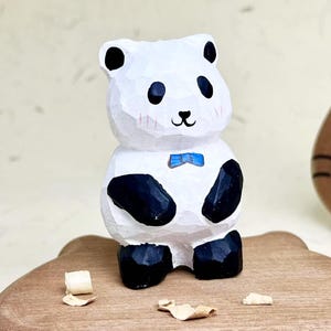 Wooden Panda Desktop Decor Ornament, Hand-Carved Gentleman Panda Figurine Animal Statue, Handcrafted Wooden Animal Figurines, Groomsmen Gift