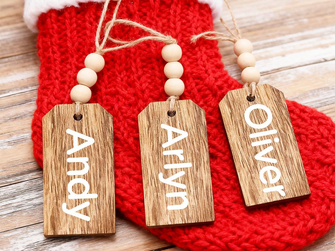 Stocking Labels Removable Name Christmas Stocking Labels, Personalized Beaded Wooden Christmas ...
