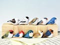 Tiny Cute Wooden Bird Bookshelf Decor Wooden Desk Pet Figures, Wooden Bird Figurine Gifts, Miniature Wood Bird Ornament Gifts for Bird Lover