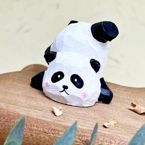 Hand-Carved Upside Down Panda Figurine Animal Statue, Handmade Wooden Panda Desktop Decor Ornament Gift, Handcrafted Wooden Animal Figurines