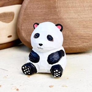 Cute Fat Panda Figurine Animal Statue, Hand-Carved Wooden Panda Desktop Decor Ornament, Panda Lover Gifts, Handmade Wooden Animal Figurines