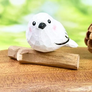 Hand Painted White Birds Bookshelf Decor Ornament, Hand-Carved Wooden Figurine Bird Statue Gifts, Handmade Wooden Bird Gift for Nature Lover