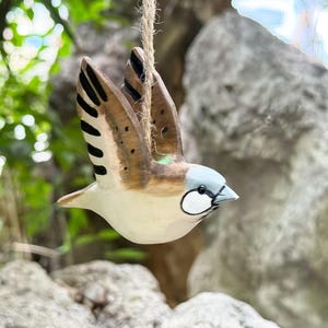 Adorable Bird Hanging Figurine Bird Ornament, Hand Painted Wooden Figurine Bird Statue Gifts, Handmade Wooden Bird Decor for New Home Gifts