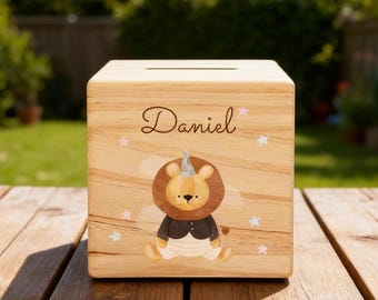 Personalized Wild Animal Piggy Bank for Baby, Custom Wooden Coin Bank with Name, Coin Bank for Christmas Gifts, Money Box for Baby Girl/Boy