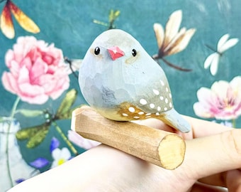 Hand Painted Bird with Branches for Bookshelf Decor, Adorable Wooden Figurine Bird Statue Gifts, Handmade Wooden Bird Gift for Nature Lover