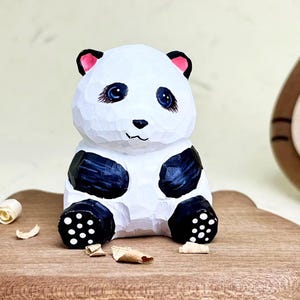Hand-Carved Wooden Panda Desktop Decor Ornament, Cute Fat Panda Figurine Animal Statue Panda Lover Gift, Handcrafted Wooden Animal Figurines