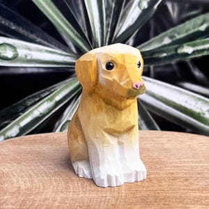 Miniature Wooden Dog Figurine Decor Ornament, Cute Wooden Puppy Gifts for Housewarming, Handcrafted Wood Animal Figurine Gifts for Dog Owner