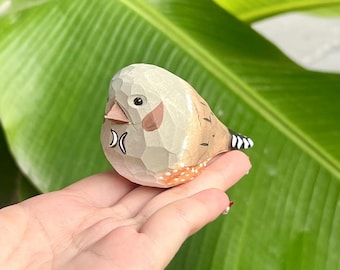 Handmade Wooden Birds Desktop Decor Ornament, Hand-Carved Wooden Bird Figurine Bird Statue Gift for Her, Handcrafted Wooden Animal Figurines