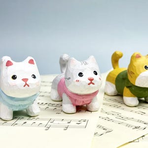 3 Styles Wooden Cat Figurine Cat Statue Gifts, Handmade Wooden Cat Decor Ornaments, Unique Mini Wooden Animal Figurine Valentine&#39;s Day Gifts