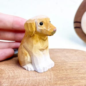 Cute Wooden Puppy Gifts for Housewarming, Miniature Wooden Dog Figurine Decor Ornament, Handcrafted Wood Animal Figurine Gifts for Dog Owner