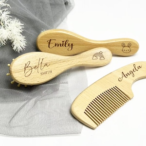 Custom Wooden Baby Hairbrush and Comb Set, Engraved Baby Brush Newborn Gifts, Personalized Name Baby Brush and Comb Gifts for Baby Girl/Boy