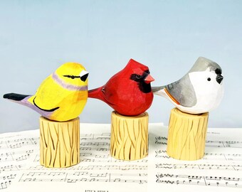 1/2/3/4/7 Birds Wooden Desktop Decor Ornament, Handmade Wooden Bird Figurine Birds Statue for Her, Handcrafted Wooden Animal Figurines Decor