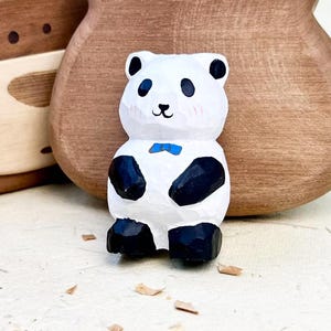 Hand-Carved Gentleman Panda Figurine Animal Statue, Wooden Panda Desktop Decor Ornament, Handcrafted Wooden Animal Figurines, Groomsmen Gift