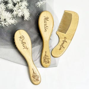 Personalized Wooden Baby Brush and Comb Set, Engraved Baby Hairbrush Newborn Gifts, Custom Name Baby Brush and Comb Gifts for Baby Girl/Boy