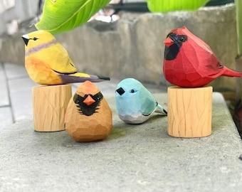 Handmade Wooden Birds Desktop Decor Ornament, Hand-Carved Wooden Bird Figurine Bird Statue Gift for Her, Handcrafted Wooden Animal Figurines