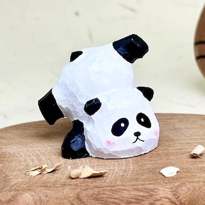 Handmade Wooden Panda Desktop Decor Ornament, Hand-Carved Upside Down Panda Figurine Animal Statue Gift, Handcrafted Wooden Animal Figurines