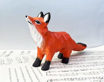 Süße wilde rote Fuchsfigur Holzdekorverzierung, Holzfuchskunstschnitzerei für Housewarming, handgefertigte Holztierfigur für Tierliebhaber