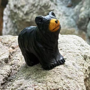 Wooden Black Bear for Desktop Decor Ornaments, Adorable Wooden Bear Figurine Bear Statue Gifts for Her, Handcrafted Wooden Animal Figurines