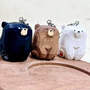 3 Style Hand-painted Wooden Bear Keyring Charms, Wooden Bear Keychain for Bear Lover, Cute Wooden Animal Keychain Bag Decor Gift for Her/Him