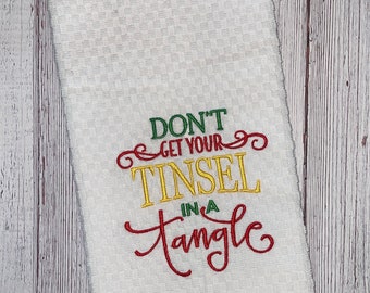 Funny Christmas Kitchen Towel Tinsel in a tangle