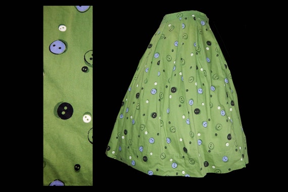 Vintage 50s button novelty print cotton full skirt
